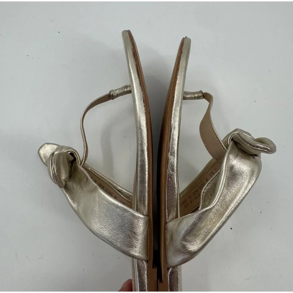 Stuart WeitzmanBandeau Metallic Gold Leather Bow Accent T- Strap Sandals Size 8